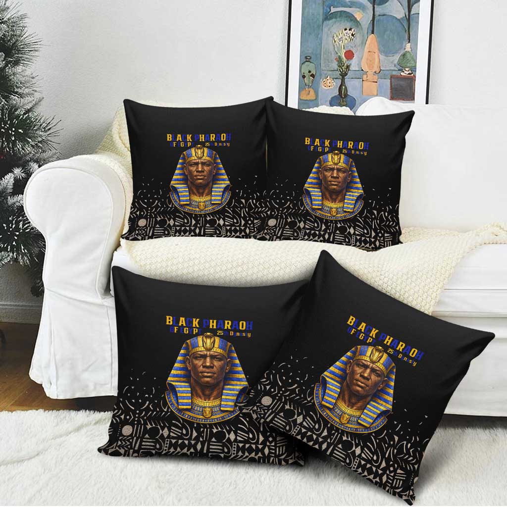 Taharqa Pillow Cover with Black Pharaoh Portrait, 25th Dynasty of Egypt Text and Nubian-Inspired - Wonder Print Shop