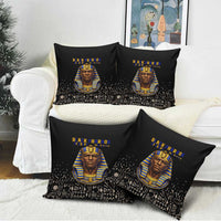 Taharqa Pillow Cover with Black Pharaoh Portrait, 25th Dynasty of Egypt Text and Nubian-Inspired - Wonder Print Shop