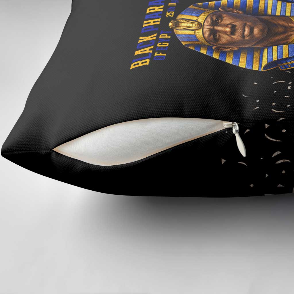 Taharqa Pillow Cover with Black Pharaoh Portrait, 25th Dynasty of Egypt Text and Nubian-Inspired - Wonder Print Shop