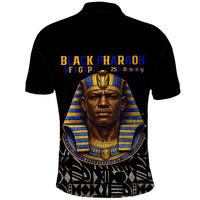 Taharqa Polo Shirt with Black Pharaoh Portrait, 25th Dynasty of Egypt Text and Nubian-Inspired - Wonder Print Shop