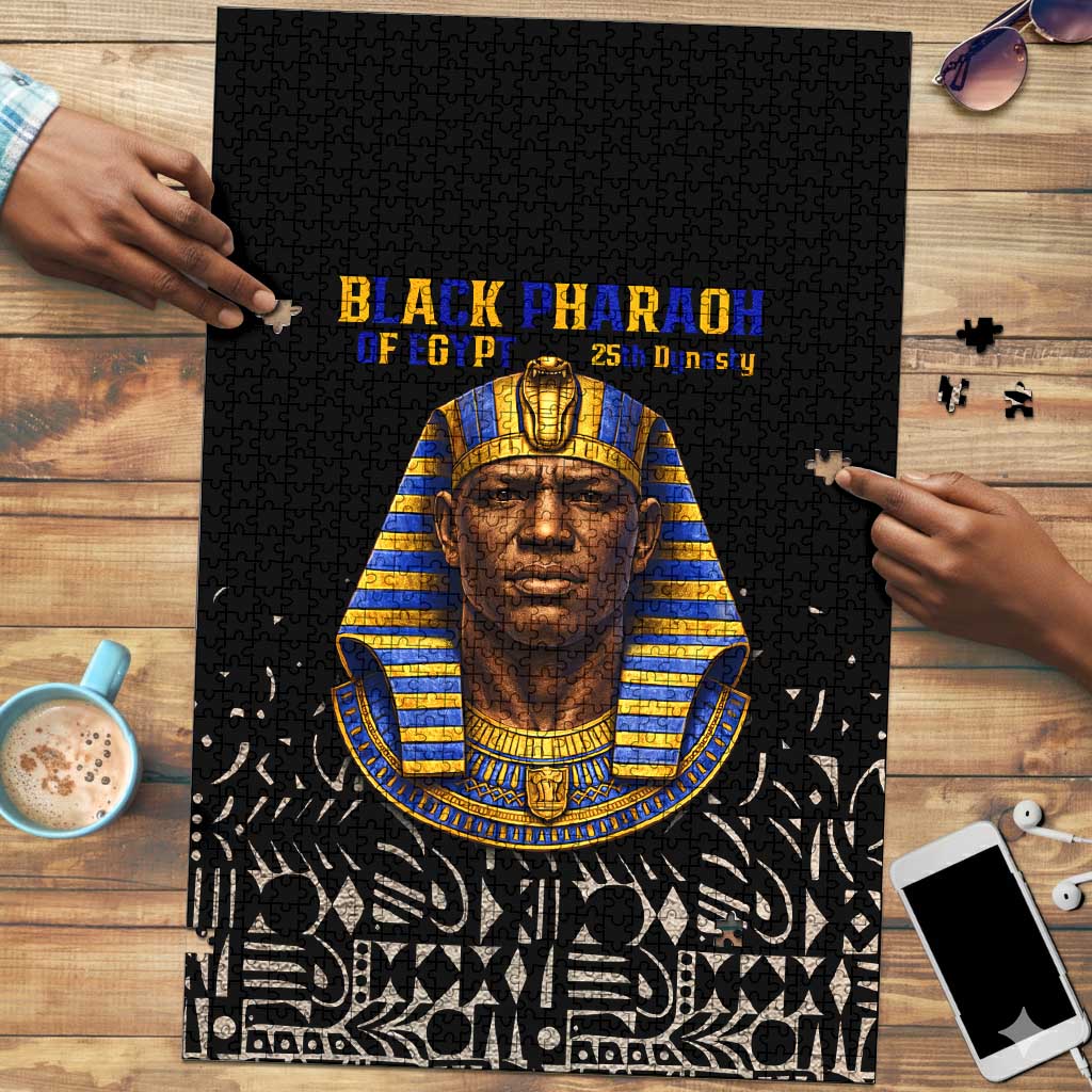 Taharqa Puzzle with Black Pharaoh Portrait, 25th Dynasty of Egypt Text and Nubian-Inspired - Wonder Print Shop