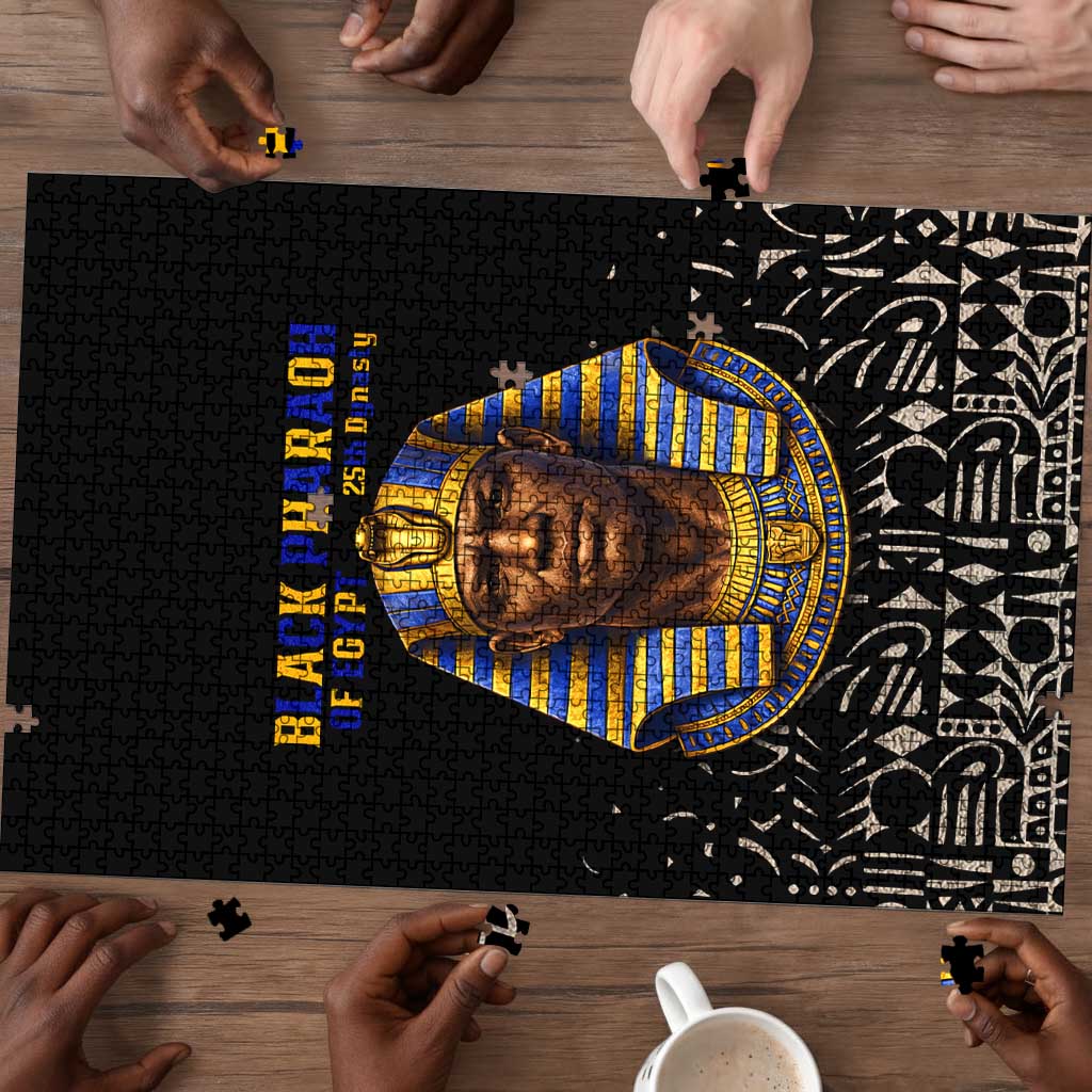 Taharqa Puzzle with Black Pharaoh Portrait, 25th Dynasty of Egypt Text and Nubian-Inspired - Wonder Print Shop