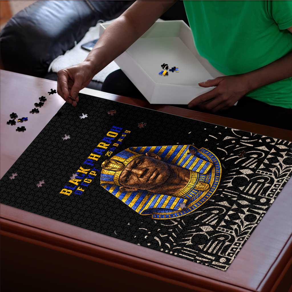 Taharqa Puzzle with Black Pharaoh Portrait, 25th Dynasty of Egypt Text and Nubian-Inspired - Wonder Print Shop