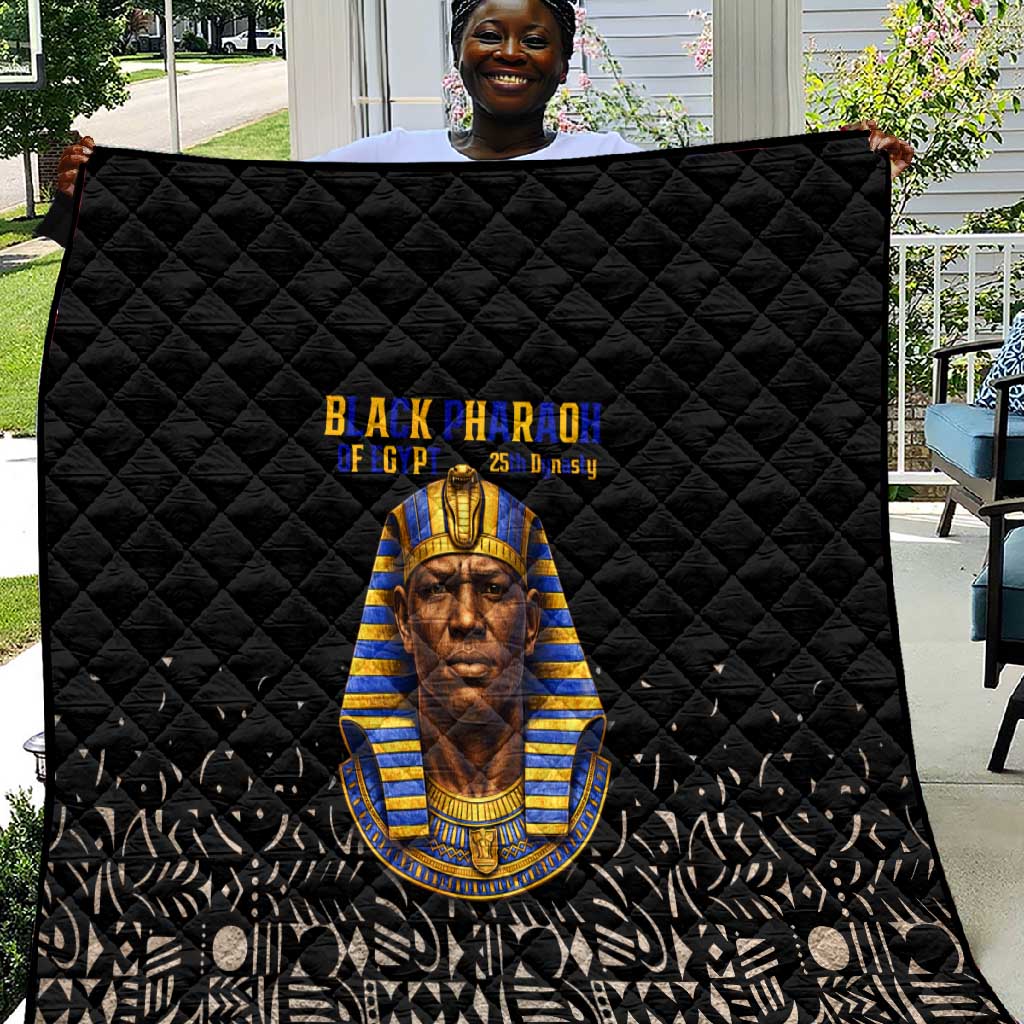 Taharqa Quilt with Black Pharaoh Portrait, 25th Dynasty of Egypt Text and Nubian-Inspired - Wonder Print Shop