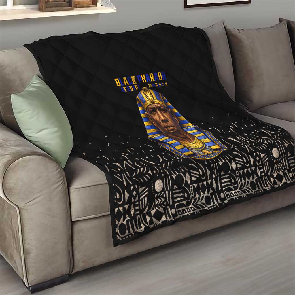 Taharqa Quilt with Black Pharaoh Portrait, 25th Dynasty of Egypt Text and Nubian-Inspired - Wonder Print Shop