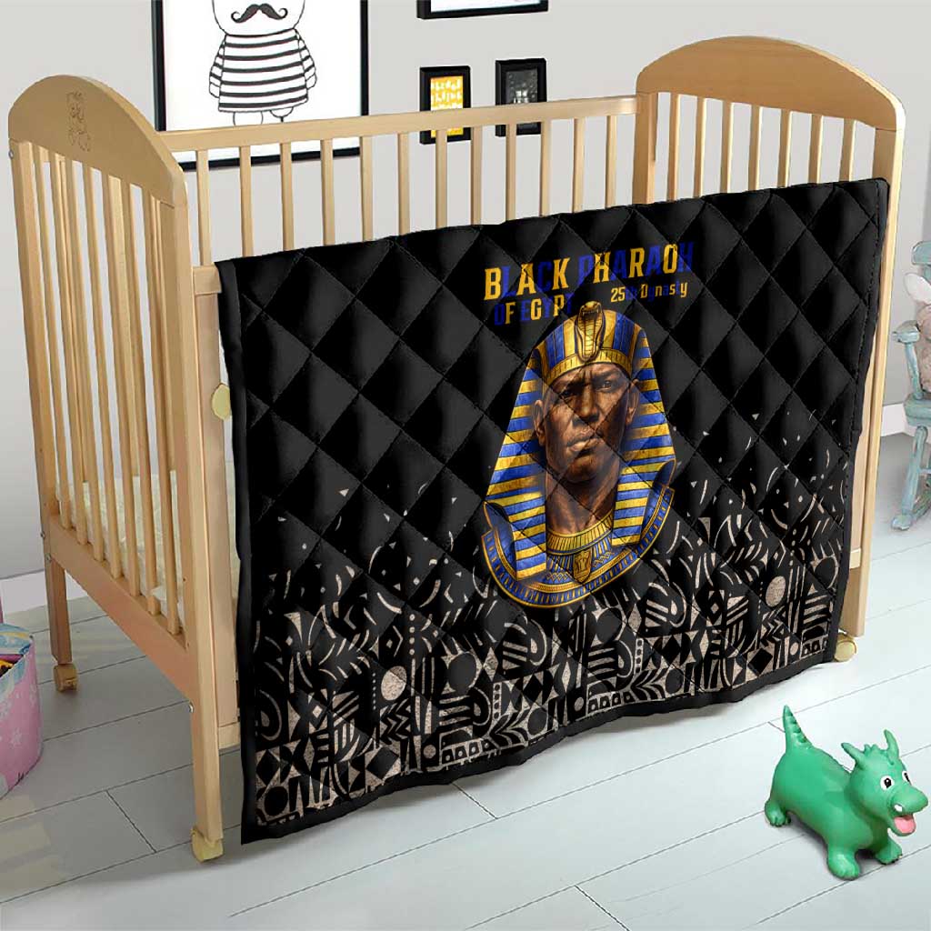 Taharqa Quilt with Black Pharaoh Portrait, 25th Dynasty of Egypt Text and Nubian-Inspired - Wonder Print Shop