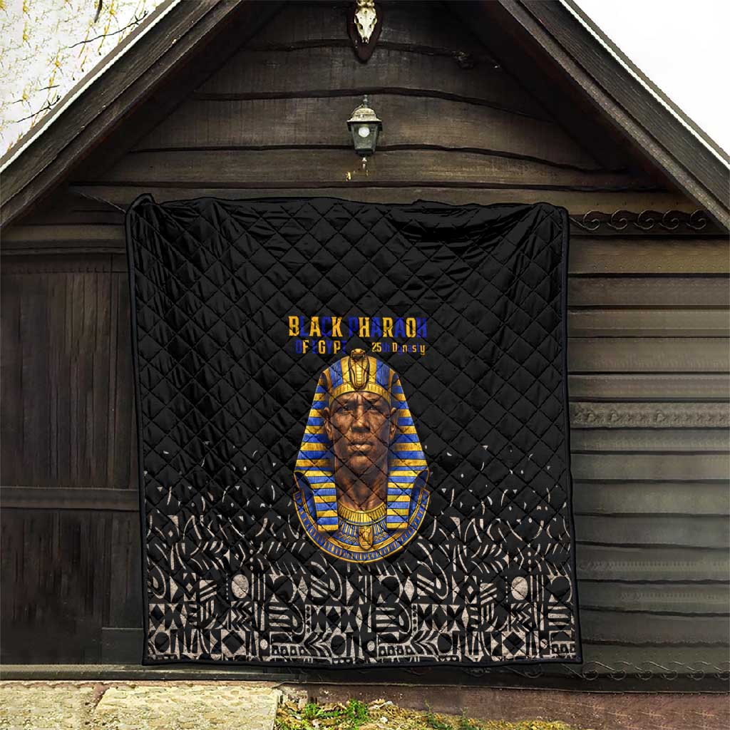 Taharqa Quilt with Black Pharaoh Portrait, 25th Dynasty of Egypt Text and Nubian-Inspired - Wonder Print Shop