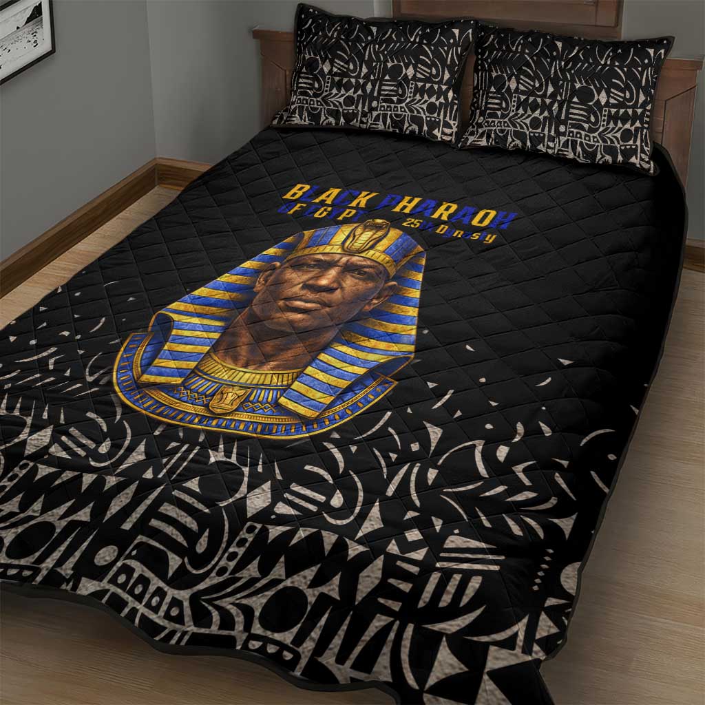 Taharqa Quilt Bed Set with Black Pharaoh Portrait, 25th Dynasty of Egypt Text and Nubian-Inspired - Wonder Print Shop