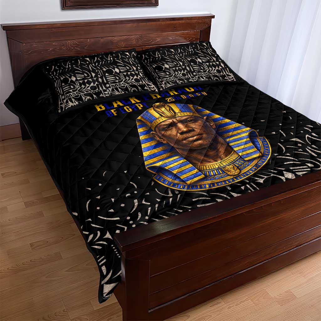 Taharqa Quilt Bed Set with Black Pharaoh Portrait, 25th Dynasty of Egypt Text and Nubian-Inspired - Wonder Print Shop