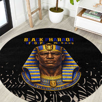 Taharqa Round Carpet with Black Pharaoh Portrait, 25th Dynasty of Egypt Text and Nubian-Inspired - Wonder Print Shop