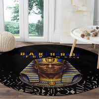 Taharqa Round Carpet with Black Pharaoh Portrait, 25th Dynasty of Egypt Text and Nubian-Inspired - Wonder Print Shop