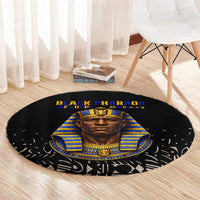 Taharqa Round Carpet with Black Pharaoh Portrait, 25th Dynasty of Egypt Text and Nubian-Inspired - Wonder Print Shop