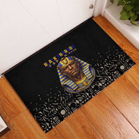 Taharqa Rubber Doormat with Black Pharaoh Portrait, 25th Dynasty of Egypt Text and Nubian-Inspired - Wonder Print Shop