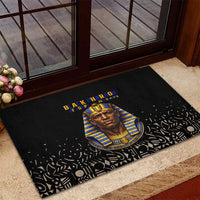 Taharqa Rubber Doormat with Black Pharaoh Portrait, 25th Dynasty of Egypt Text and Nubian-Inspired - Wonder Print Shop