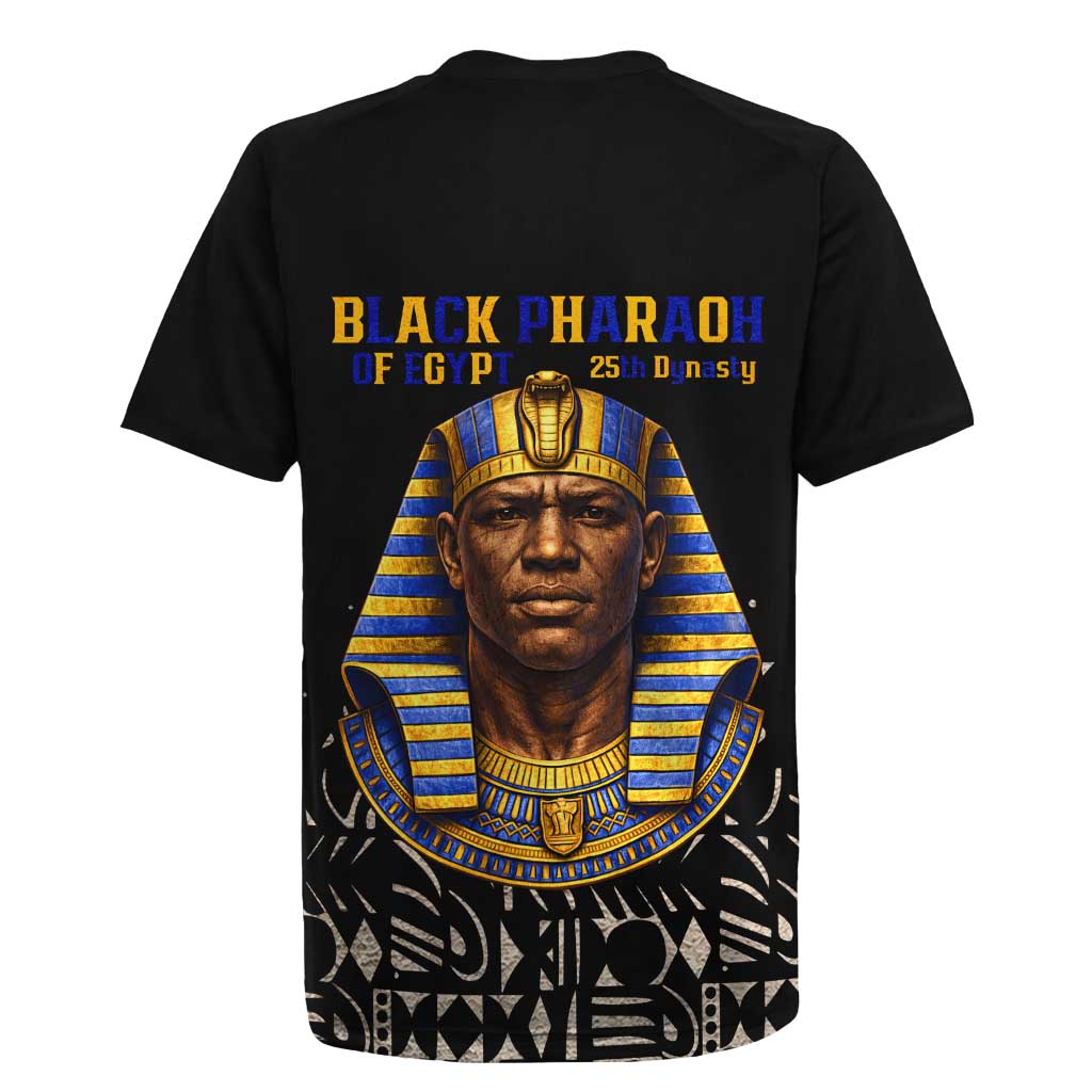 Taharqa Rugby Jersey with Black Pharaoh Portrait, 25th Dynasty of Egypt Text and Nubian-Inspired - Wonder Print Shop