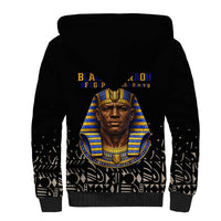 Taharqa Sherpa Hoodie with Black Pharaoh Portrait, 25th Dynasty of Egypt Text and Nubian-Inspired - Wonder Print Shop