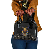 Taharqa Shoulder Handbag with Black Pharaoh Portrait, 25th Dynasty of Egypt Text and Nubian-Inspired - Wonder Print Shop