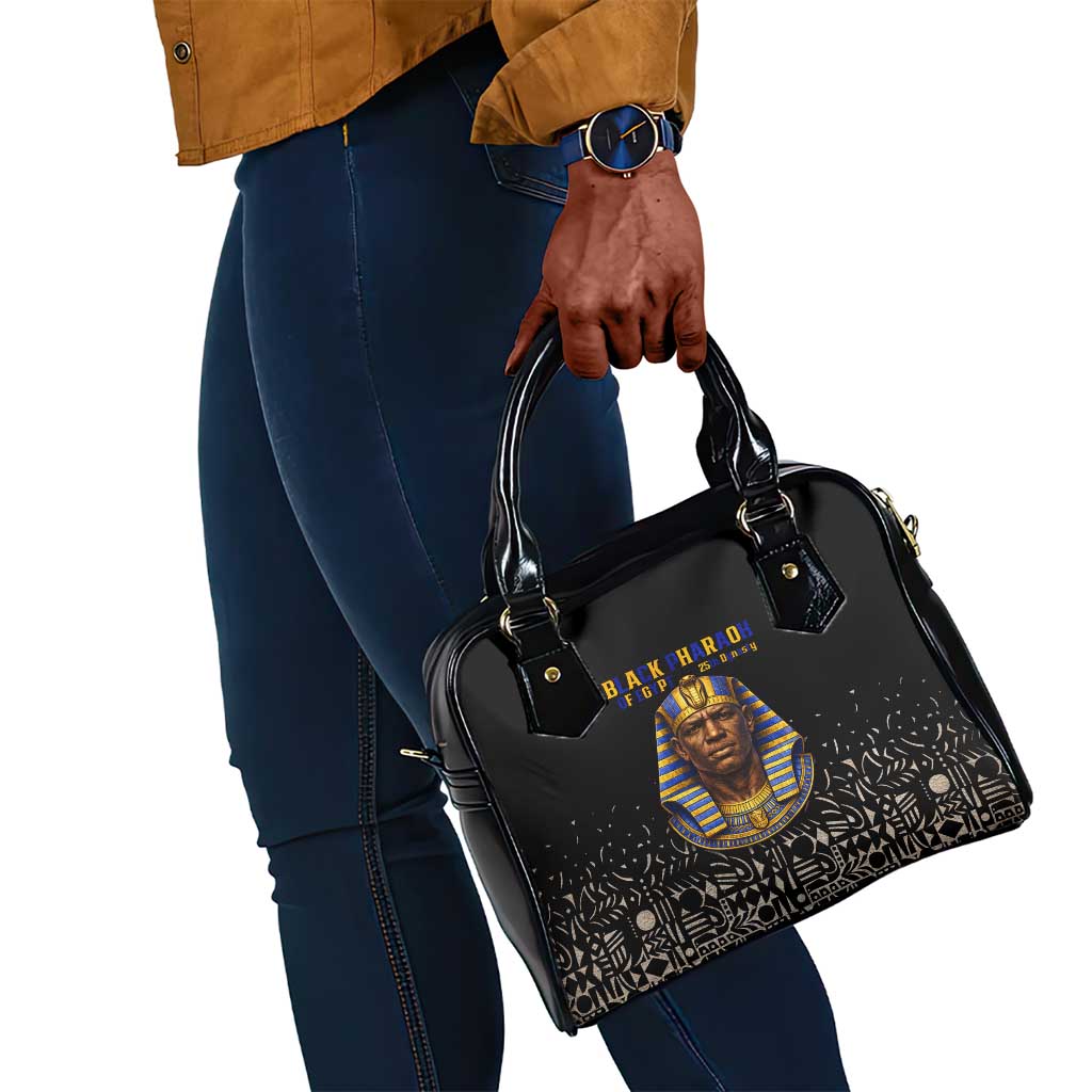 Taharqa Shoulder Handbag with Black Pharaoh Portrait, 25th Dynasty of Egypt Text and Nubian-Inspired - Wonder Print Shop