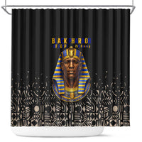 Taharqa Shower Curtain with Black Pharaoh Portrait, 25th Dynasty of Egypt Text and Nubian-Inspired - Wonder Print Shop
