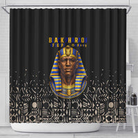 Taharqa Shower Curtain with Black Pharaoh Portrait, 25th Dynasty of Egypt Text and Nubian-Inspired - Wonder Print Shop