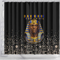 Taharqa Shower Curtain with Black Pharaoh Portrait, 25th Dynasty of Egypt Text and Nubian-Inspired - Wonder Print Shop