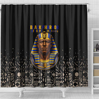 Taharqa Shower Curtain with Black Pharaoh Portrait, 25th Dynasty of Egypt Text and Nubian-Inspired - Wonder Print Shop