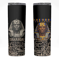Taharqa Skinny Tumbler with Black Pharaoh Portrait, 25th Dynasty of Egypt Text and Nubian-Inspired - Wonder Print Shop