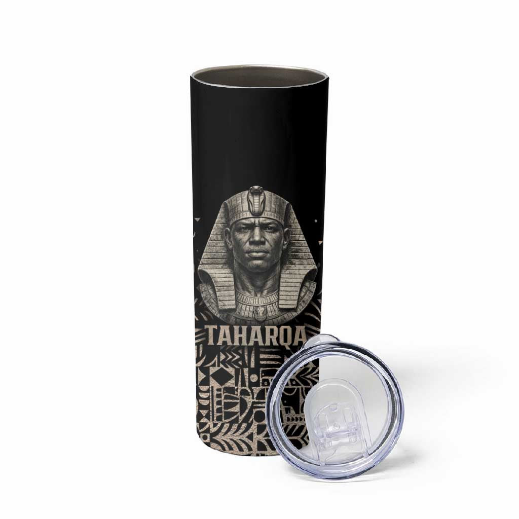 Taharqa Skinny Tumbler with Black Pharaoh Portrait, 25th Dynasty of Egypt Text and Nubian-Inspired - Wonder Print Shop