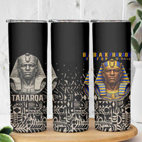 Taharqa Skinny Tumbler with Black Pharaoh Portrait, 25th Dynasty of Egypt Text and Nubian-Inspired - Wonder Print Shop