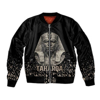 Taharqa Sleeve Zip Bomber Jacket with Black Pharaoh Portrait, 25th Dynasty of Egypt Text and Nubian-Inspired - Wonder Print Shop