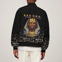 Taharqa Sleeve Zip Bomber Jacket with Black Pharaoh Portrait, 25th Dynasty of Egypt Text and Nubian-Inspired - Wonder Print Shop