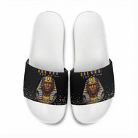 Taharqa Slide Sandals with Black Pharaoh Portrait, 25th Dynasty of Egypt Text and Nubian-Inspired - Wonder Print Shop