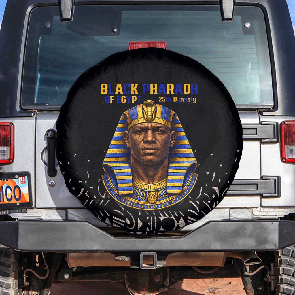 Taharqa Spare Tire Cover with Black Pharaoh Portrait, 25th Dynasty of Egypt Text and Nubian-Inspired - Wonder Print Shop