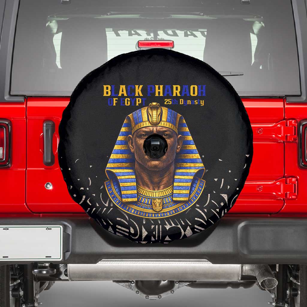 Taharqa Spare Tire Cover with Black Pharaoh Portrait, 25th Dynasty of Egypt Text and Nubian-Inspired - Wonder Print Shop