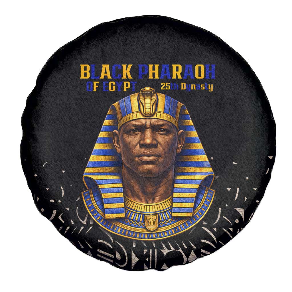 Taharqa Spare Tire Cover with Black Pharaoh Portrait, 25th Dynasty of Egypt Text and Nubian-Inspired - Wonder Print Shop