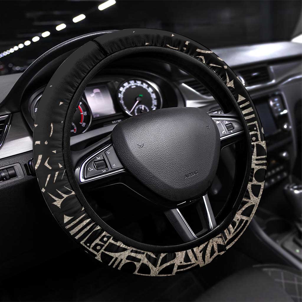 Taharqa Steering Wheel Cover with Black Pharaoh Portrait, 25th Dynasty of Egypt Text and Nubian-Inspired - Wonder Print Shop