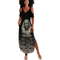 Taharqa Summer Maxi Dress with Black Pharaoh Portrait, 25th Dynasty of Egypt Text and Nubian-Inspired - Wonder Print Shop
