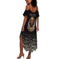 Taharqa Summer Maxi Dress with Black Pharaoh Portrait, 25th Dynasty of Egypt Text and Nubian-Inspired - Wonder Print Shop