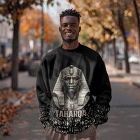 Taharqa Sweatshirt with Black Pharaoh Portrait, 25th Dynasty of Egypt Text and Nubian-Inspired - Wonder Print Shop