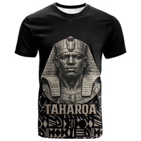 Taharqa T shirt with Black Pharaoh Portrait, 25th Dynasty of Egypt Text and Nubian-Inspired - Wonder Print Shop