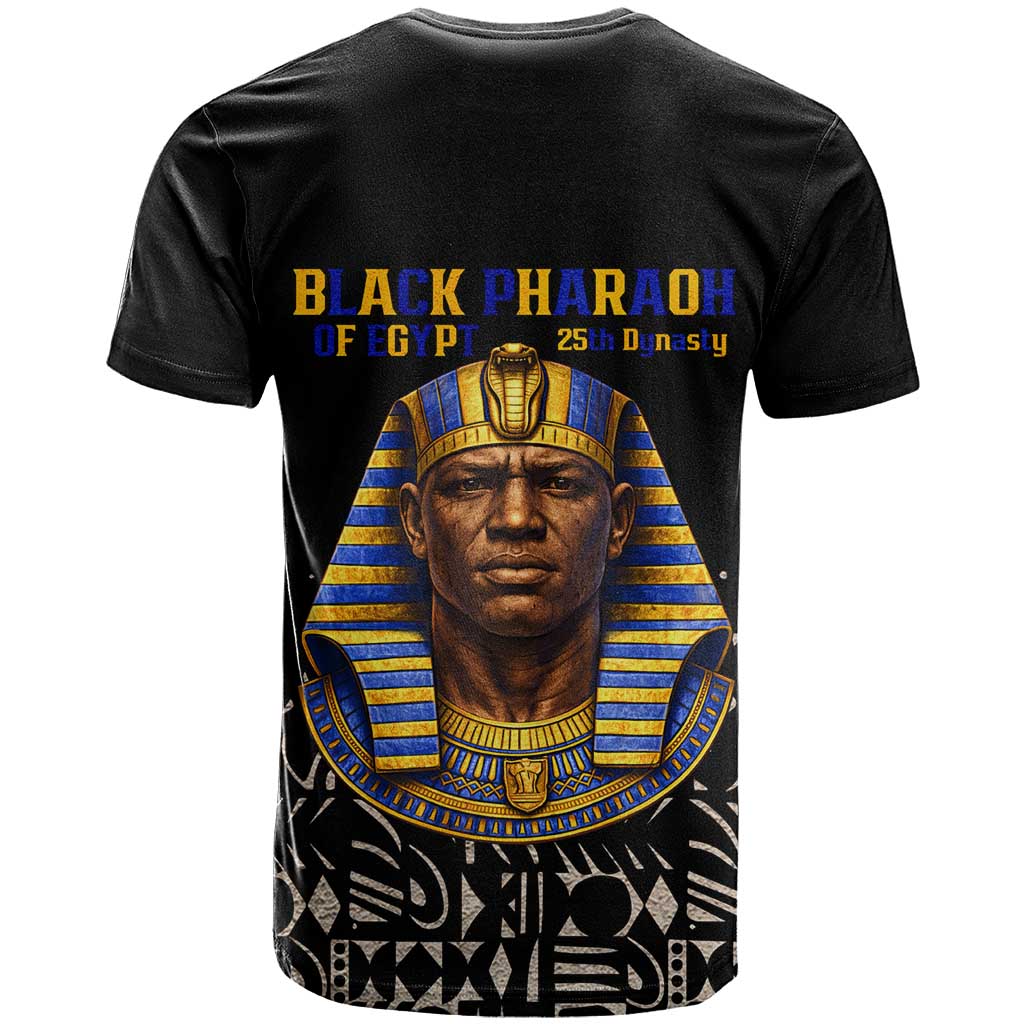 Taharqa T shirt with Black Pharaoh Portrait, 25th Dynasty of Egypt Text and Nubian-Inspired - Wonder Print Shop