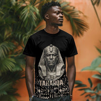 Taharqa T shirt with Black Pharaoh Portrait, 25th Dynasty of Egypt Text and Nubian-Inspired - Wonder Print Shop