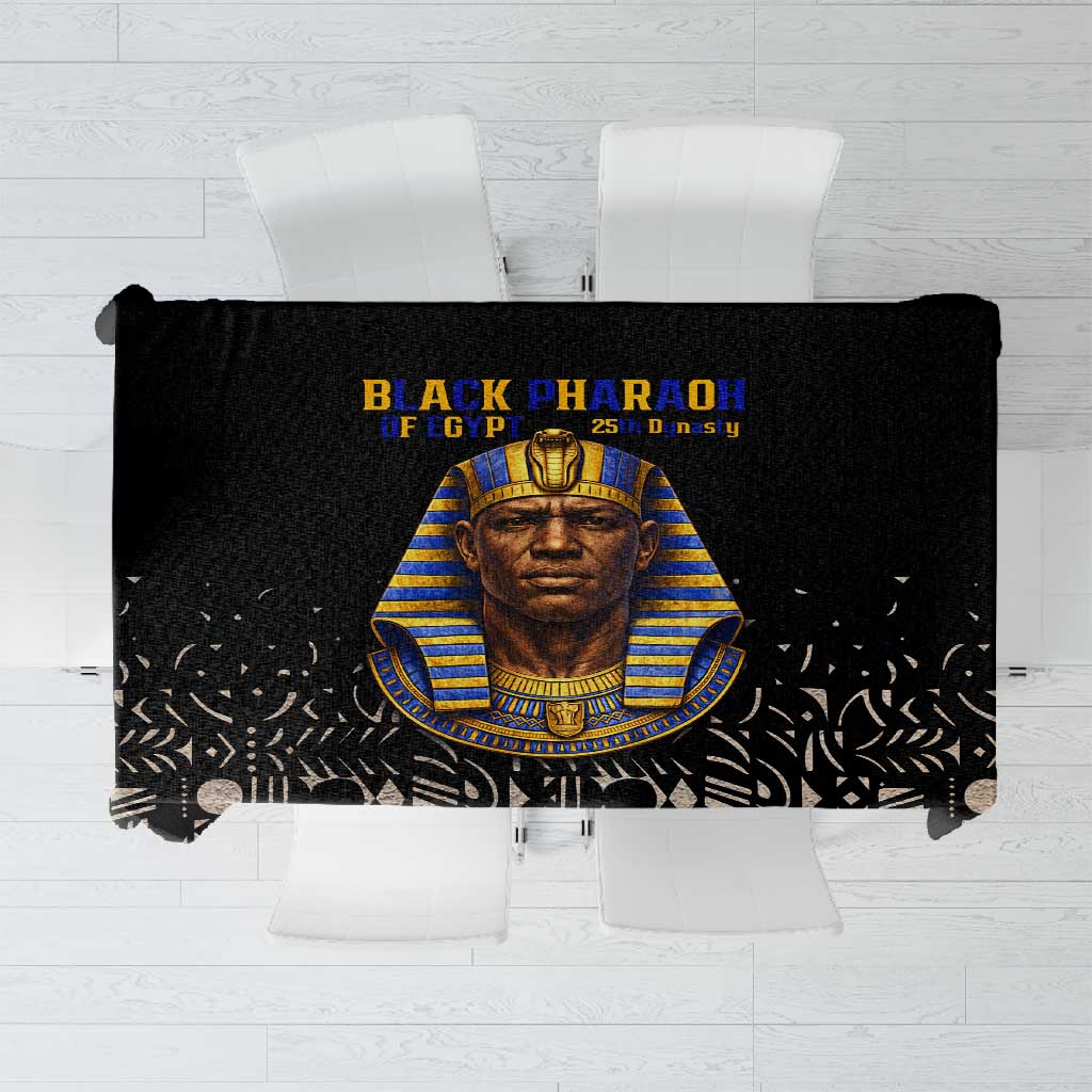 Taharqa Tablecloth with Black Pharaoh Portrait, 25th Dynasty of Egypt Text and Nubian-Inspired - Wonder Print Shop