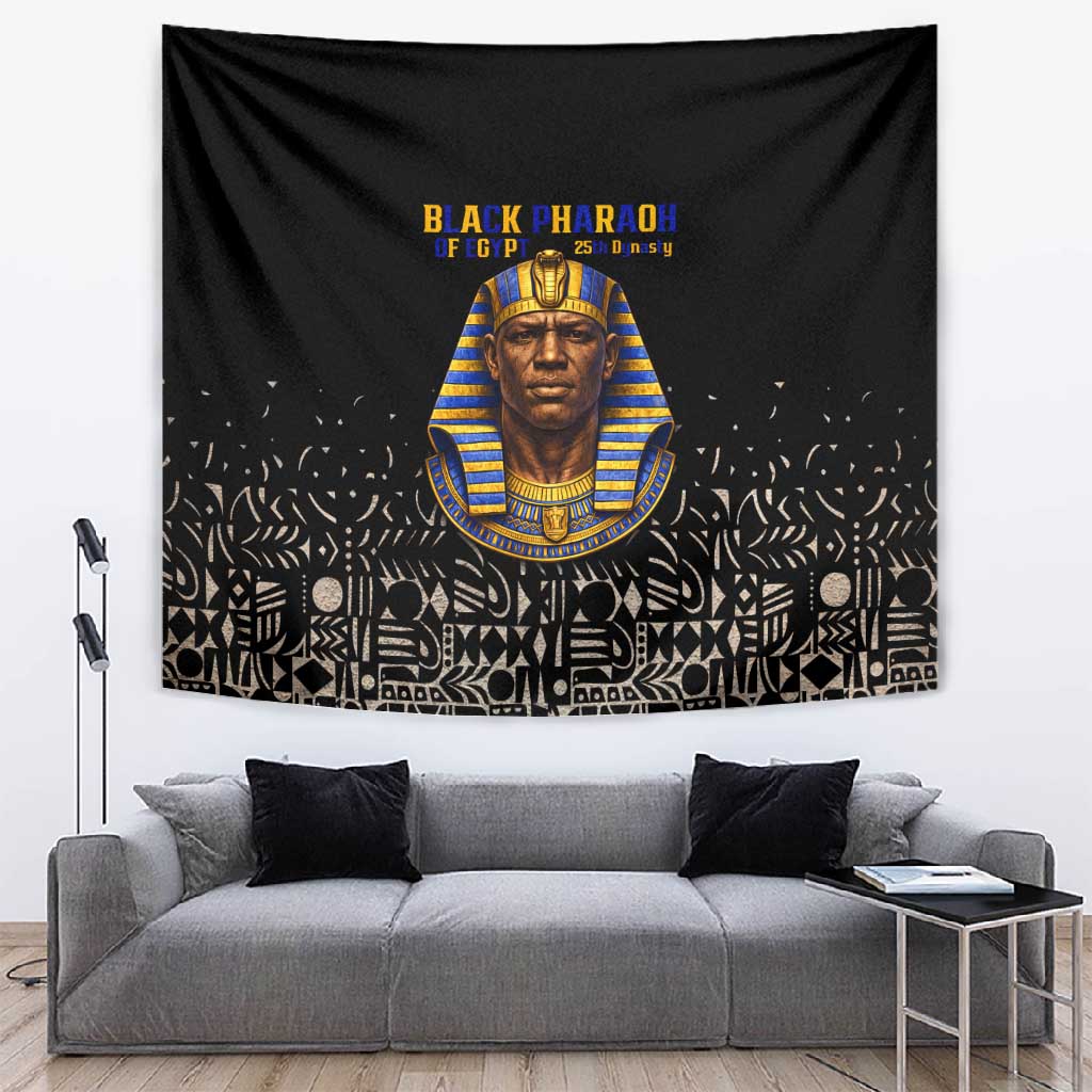 Taharqa Tapestry with Black Pharaoh Portrait, 25th Dynasty of Egypt Text and Nubian-Inspired - Wonder Print Shop