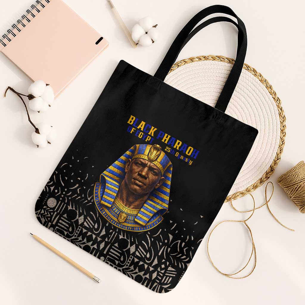 Taharqa Tote Bag with Black Pharaoh Portrait, 25th Dynasty of Egypt Text and Nubian-Inspired - Wonder Print Shop