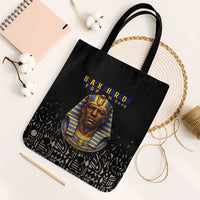 Taharqa Tote Bag with Black Pharaoh Portrait, 25th Dynasty of Egypt Text and Nubian-Inspired - Wonder Print Shop