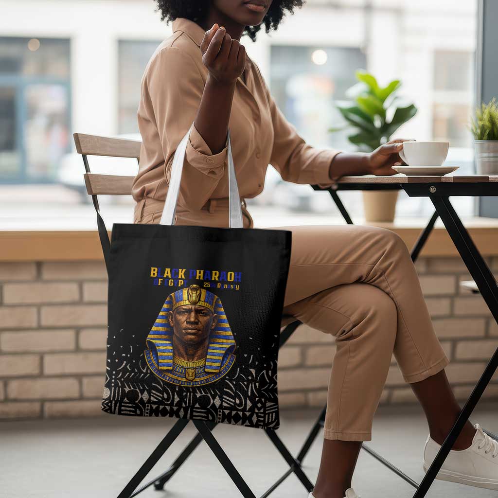 Taharqa Tote Bag with Black Pharaoh Portrait, 25th Dynasty of Egypt Text and Nubian-Inspired - Wonder Print Shop