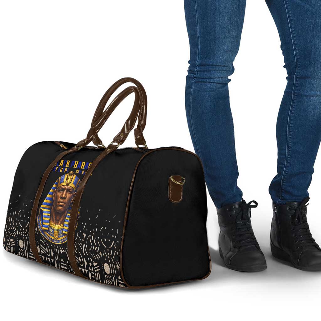 Taharqa Travel Bag with Black Pharaoh Portrait, 25th Dynasty of Egypt Text and Nubian-Inspired - Wonder Print Shop