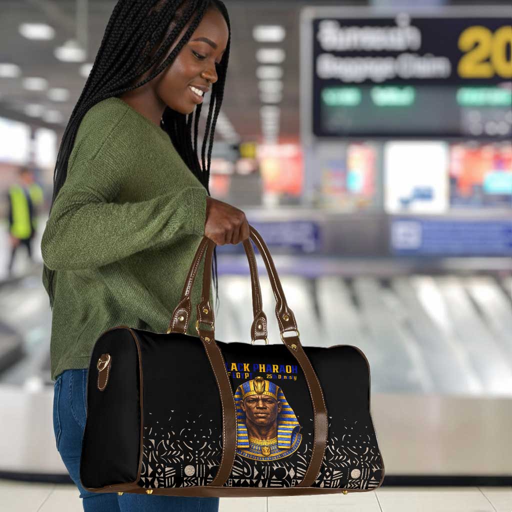 Taharqa Travel Bag with Black Pharaoh Portrait, 25th Dynasty of Egypt Text and Nubian-Inspired - Wonder Print Shop