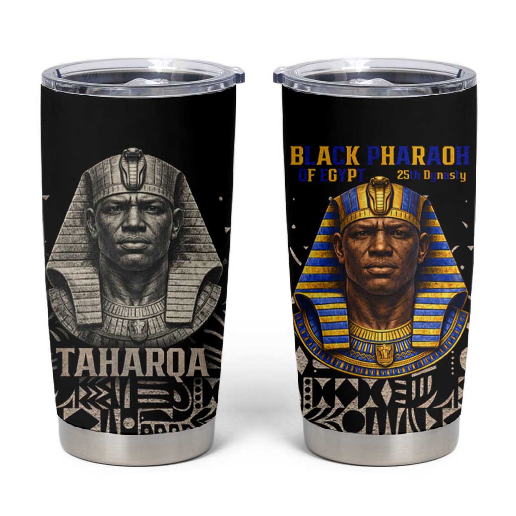Taharqa Tumbler Cup with Black Pharaoh Portrait, 25th Dynasty of Egypt Text and Nubian-Inspired - Wonder Print Shop